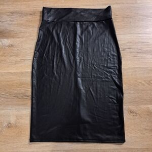 Simlu Elegant Black Stretch Faux Leather Pencil Fitted Mini Skirt Women's Size L